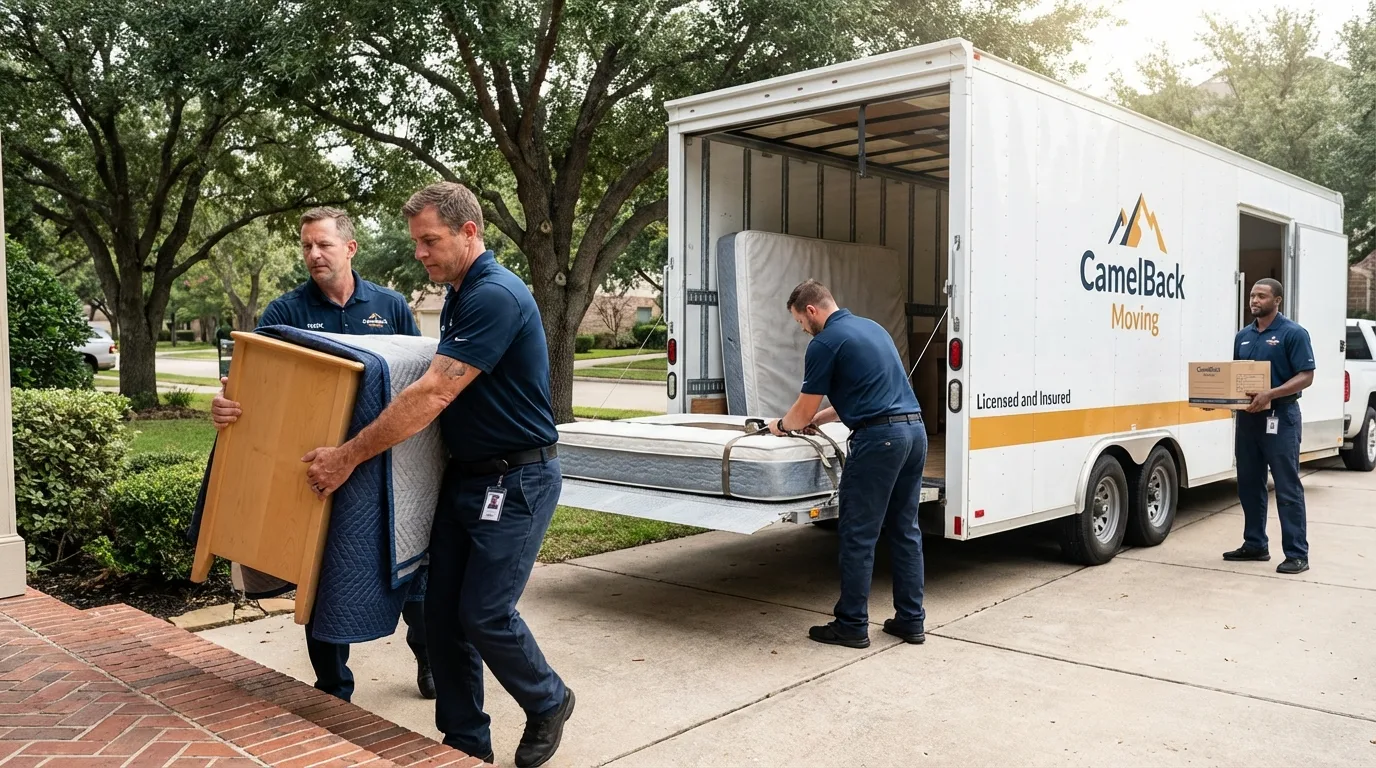 Crew loading residential truck for cross-state move from Minneapolis, MN